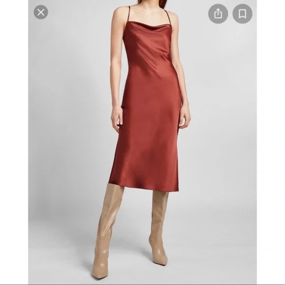 Express Satin Cowl Neck Midi Slip Dress Rust Small